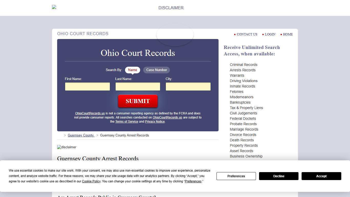 Guernsey County Arrest Records OhioCourtRecords.us